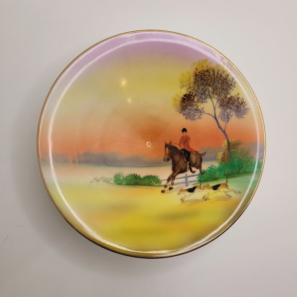 Set Art Deco 1930s Noritake Equestrian Jumping Hunting Scene Lemon Dish -Rare - Picture 9 of 9